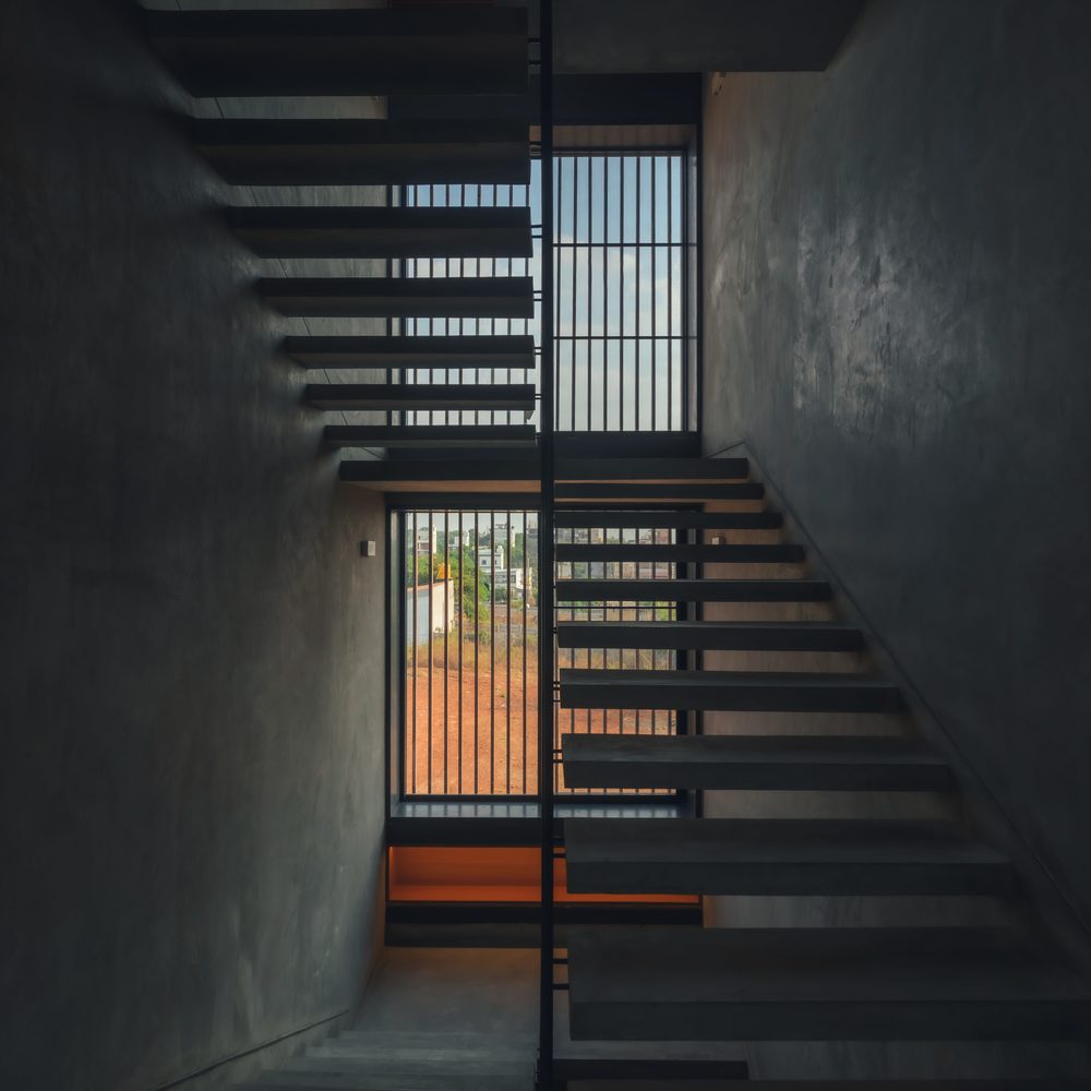 Black Rock House — Stair against the screened window