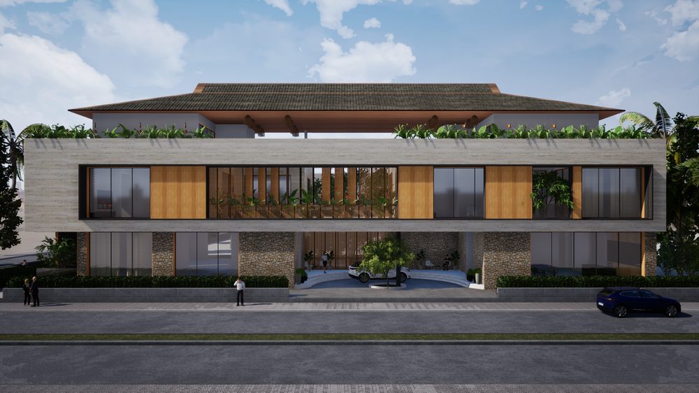 Thatch Villa — Evening elevation